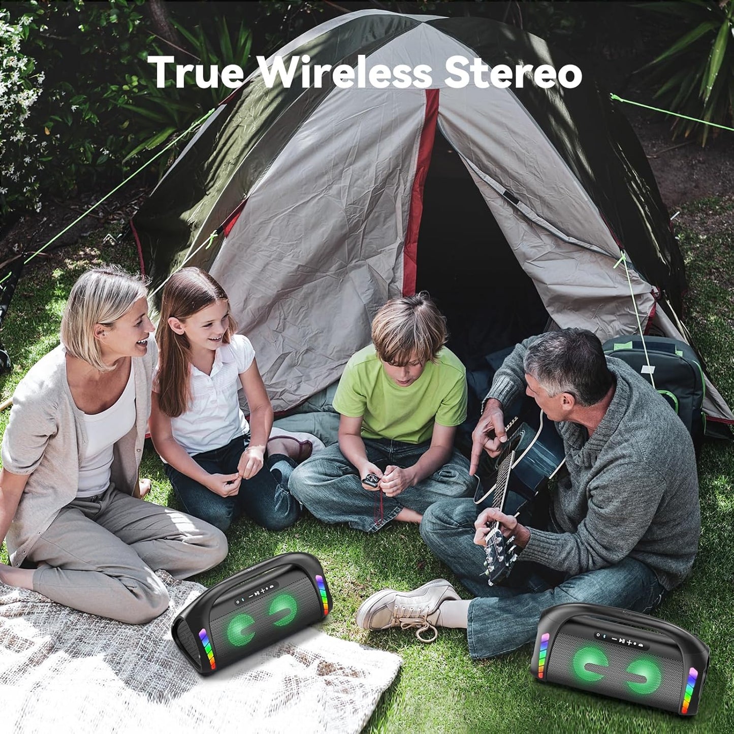 LFS Bluetooth Speaker,100W Loud Speakers Bluetooth Wireless with Deep Bass, LED Lights, IPX6 Waterproof, 30H Playtime, Portable Outdoor Speaker Boombox for Camping,Beach, Party
