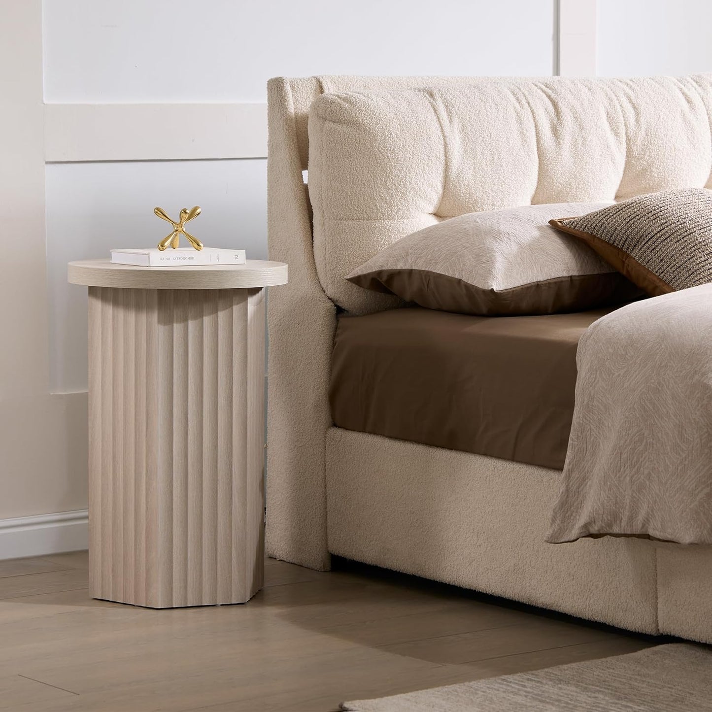 VividVibe End Tables for Living Room, Fluted Couch Side Table with Hexagonal Base, Wooden Bedside Table Bedroom Nightstands 2 Set Home Office Modern Accent Grey Alder