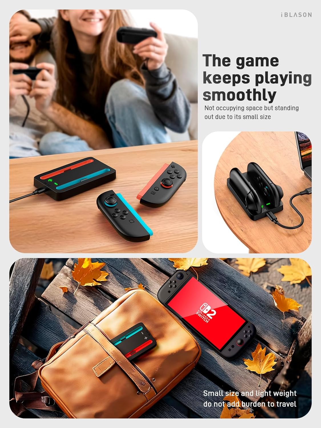 i-Blason Charging Dock Compatible with Nintendo Switch 2 for JoyCon Controller, Portable Slim Small Lightweight Minimalist Charger Station with Charging Cable & LED Indication
