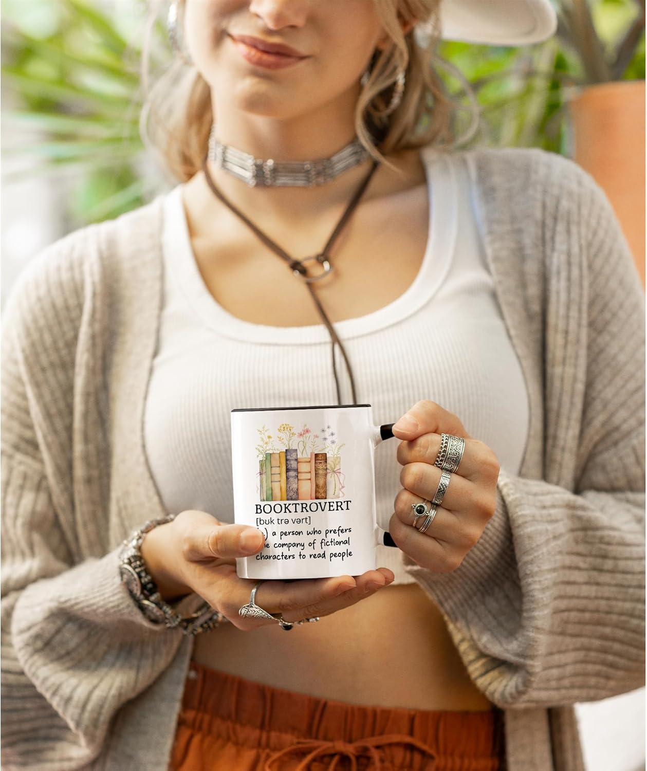 Book Lover Gifts - Booktrovert Mugs, Bookish Coffee Mug with Stacked Book Design, Bookworm Mugs for Readers, Coffee Mug for Readers, Birthday, Christmas Gifts for Books Lovers Women