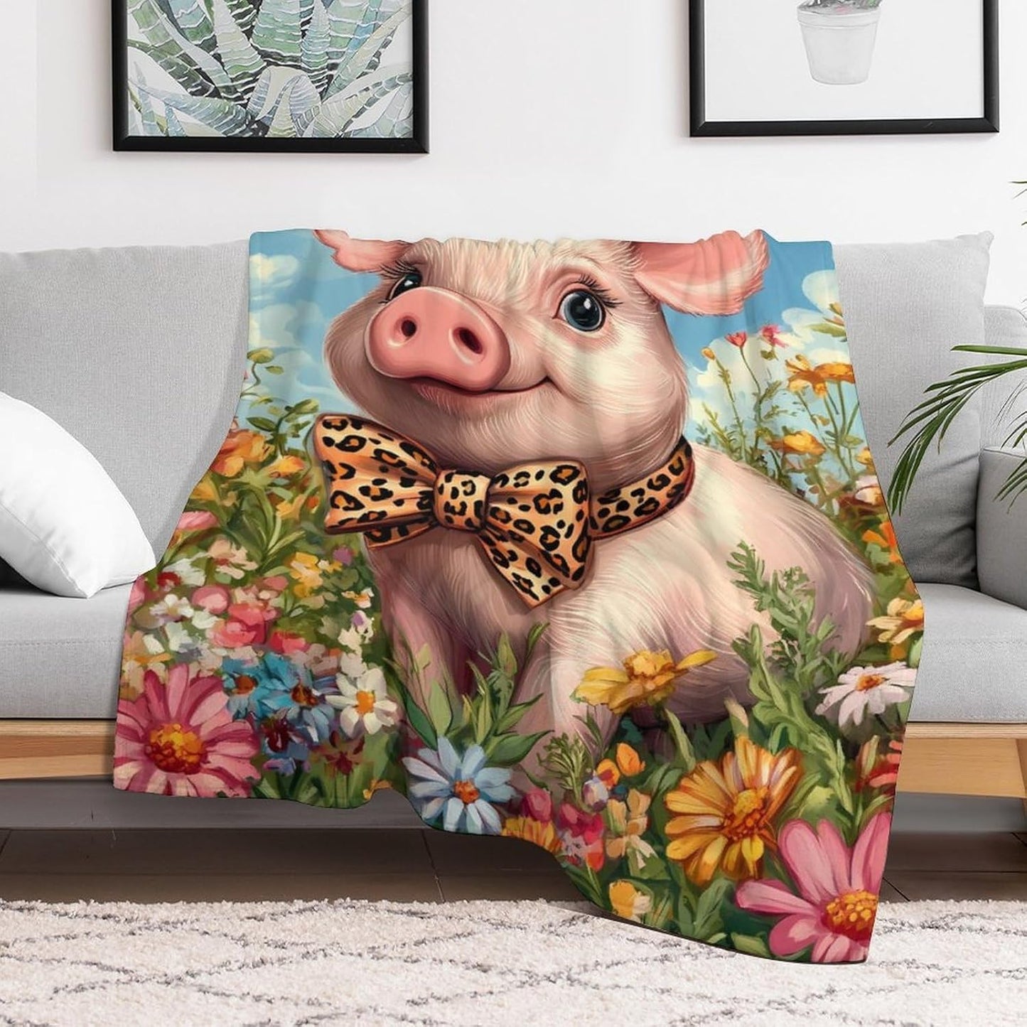 Cute Pigs Throw Blanket for Couch Bed Plush Cozy Fuzzy Flannel Blanket for All Season 50"x70"