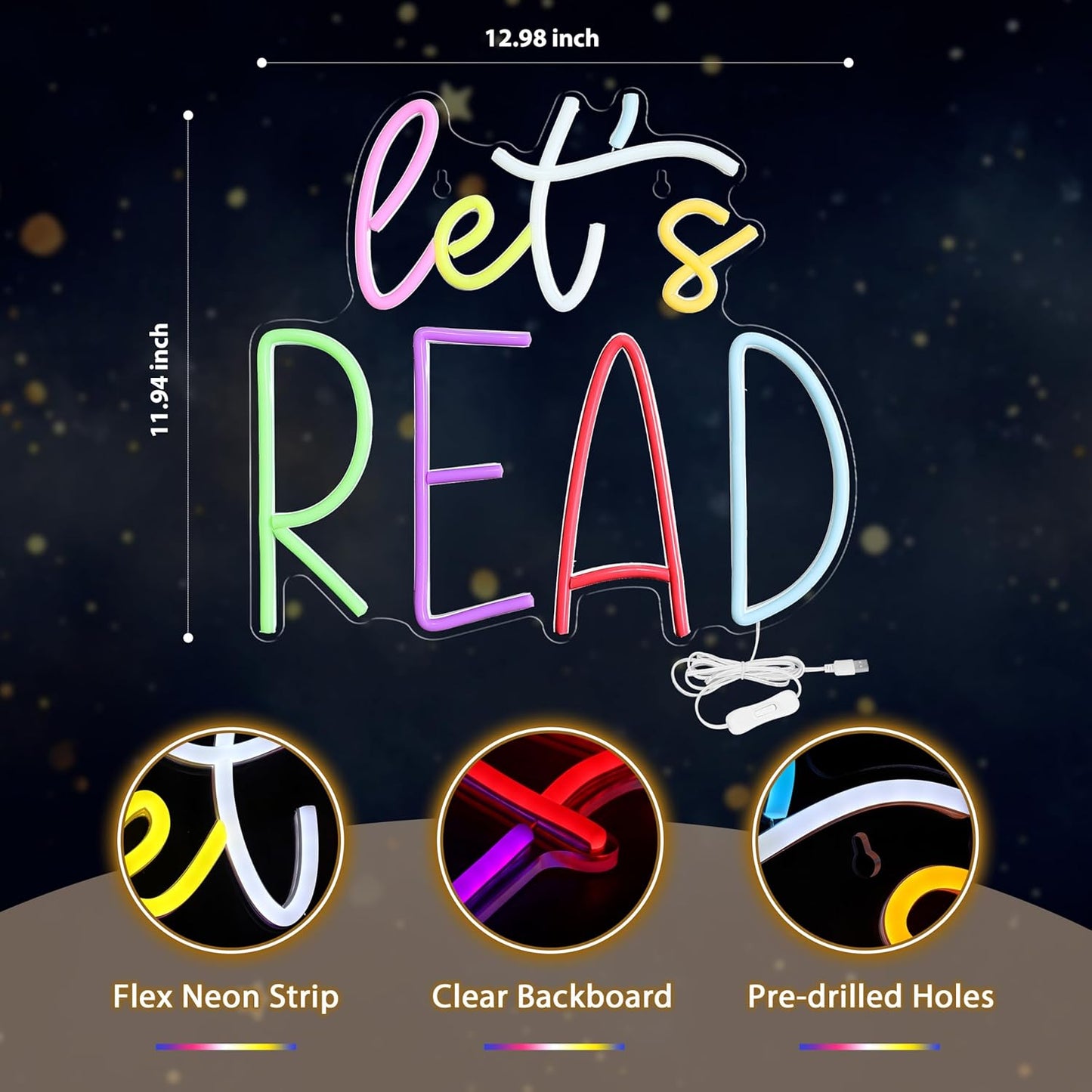 Kavaas Let's Read Neon Sign Reading Corner LED Light Neon Signs for Library Classroom Book Club Wall Decor -Best Back to School Gifts for Teens Kids