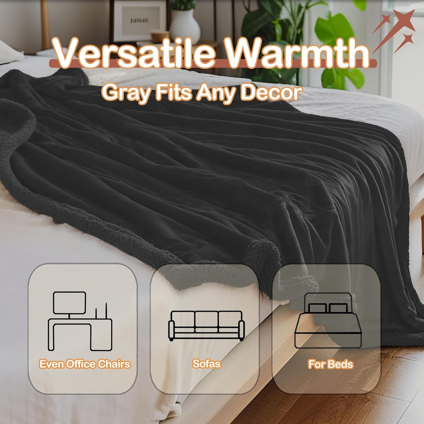 Electric Heated Blanket Full Size 72" x 84" - 5 Heat Settings & 10H Auto-Off, Microplush Flannel & Sherpa Lining, Machine Washable, Overheat Protection, Ideal Gifts for Home/Bedroom/Sofa, Black