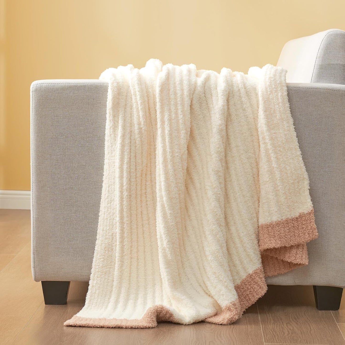 Snuggle Sac Buttery Soft Throw Blanket for Couch, Winter Fluffy Cozy Soft Throws Dupes for All Season, Reversible Warm Microfiber Fuzzy Blankets for Couch, Sofa, Bed, Travel, Cream, 50x60 inches
