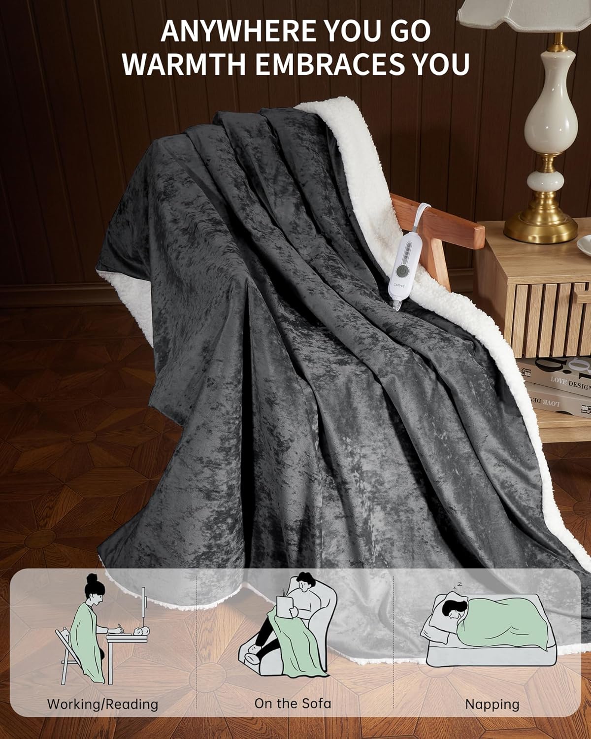 GarveeHome Heated Throw Blanket, Electric Blanket Throw, Velvet Soft Cozy Heating Blankets Throw, 4 Heat Levels & 4H Auto Off, Machine Washable, Over-Heat Protection, ETL Certified, 50" x 60" Grey