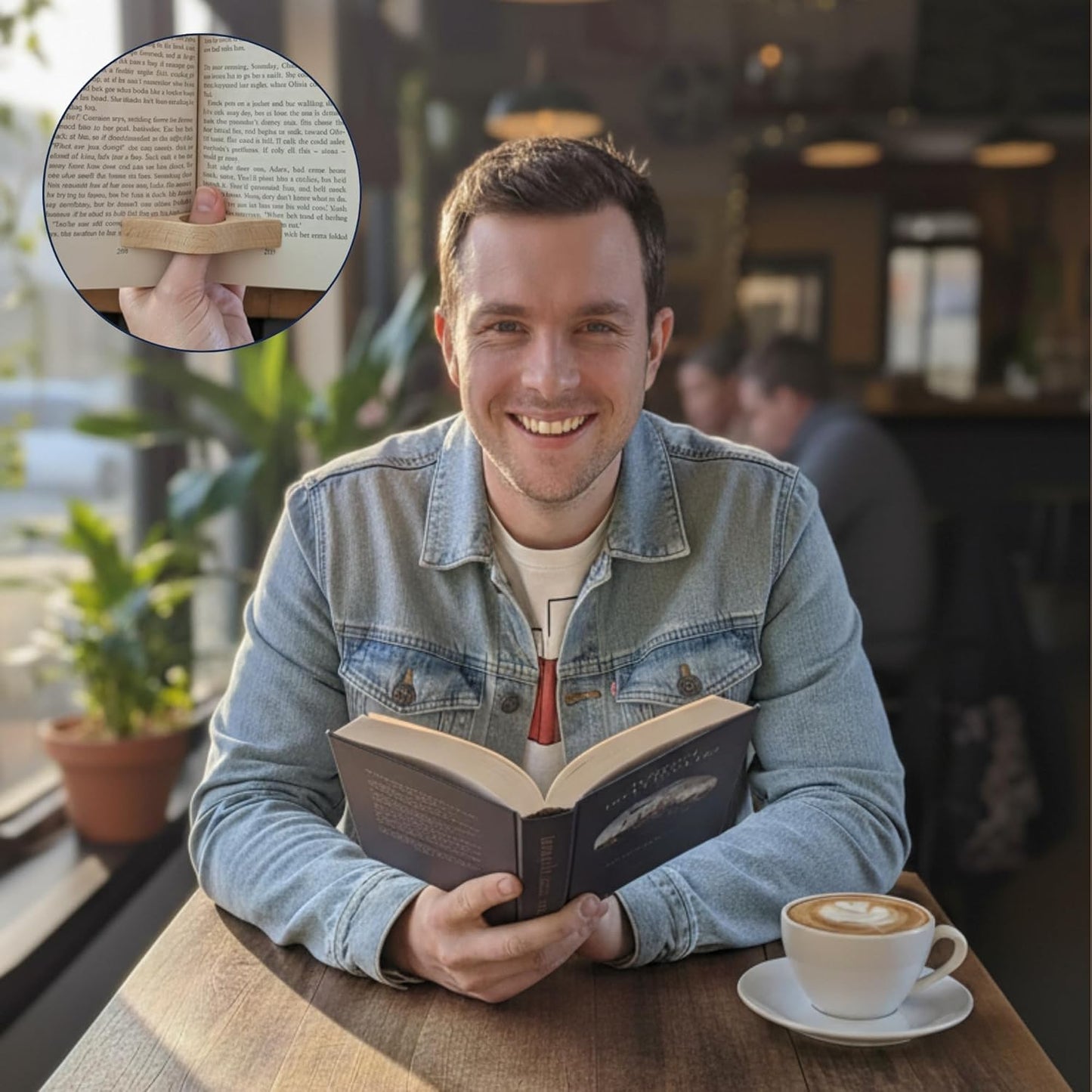 4 Piece Set: Ergonomic Wood Book Page Holder & 2 Magnetic Bookmarks - Thumb Book Opener - Ideal Reading Accessories & Gifts for Book Lovers