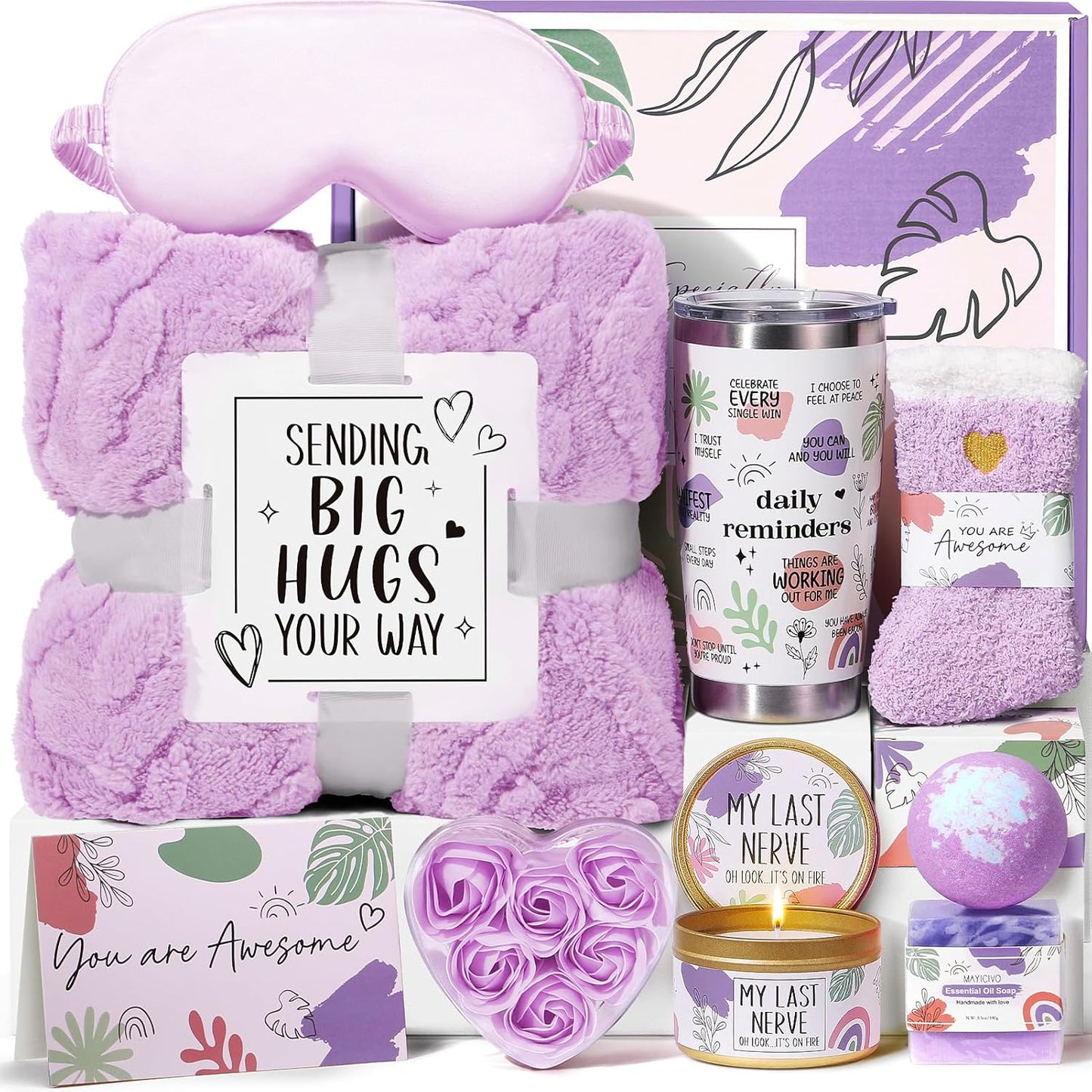 Birthday Gifts for Women Friendship, Self Care Gifts Inspirational Get Well Soon Gifts Basket, Relaxing Spa Gifts Care Package w/ Blanket, Mothers Day Christmas Gifts for Mom Her Women Friend Sister