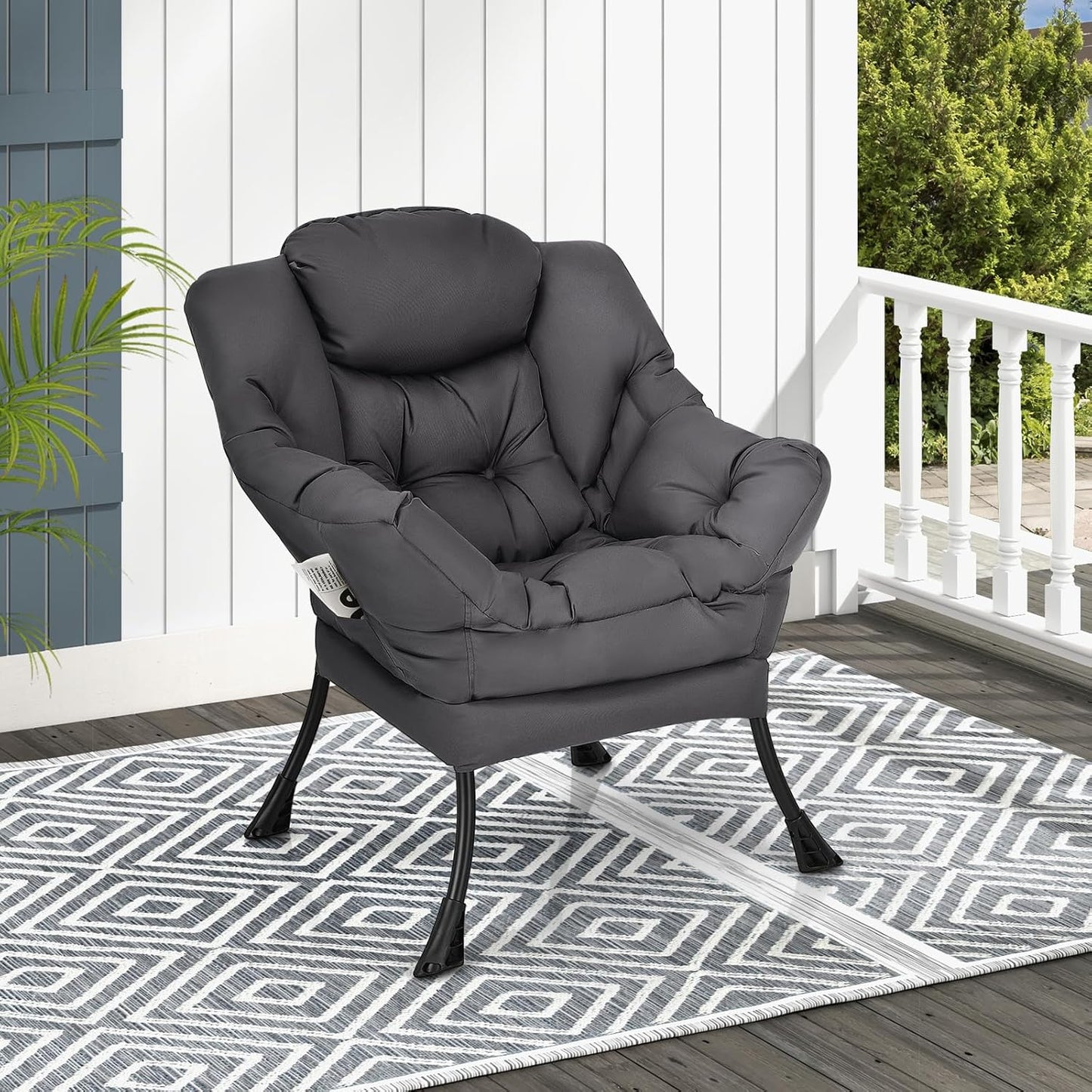 GORELAX Modern Lazy Chair,Upholstered Lounge Accent Chair, Single Leisure Sofa Chair with Armrests & Side Pocket, Comfy Reading Chair for Bedroom, Living Room, Dorm Room (Grey)