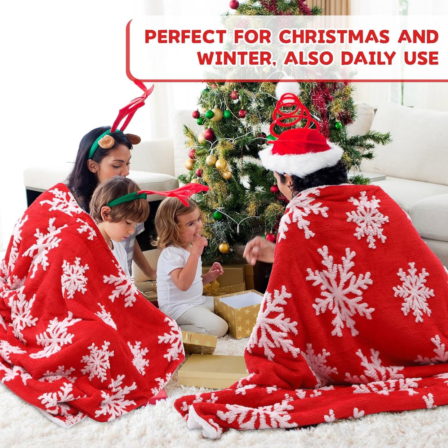 Boao 2 Pcs Red Winter Blanket 50" x 60" Soft Red Snowflake Flannel Fleece Plush Microfiber Throw Blanket for Couch Fluffy Fuzzy Winter Decor Gift for Women Men