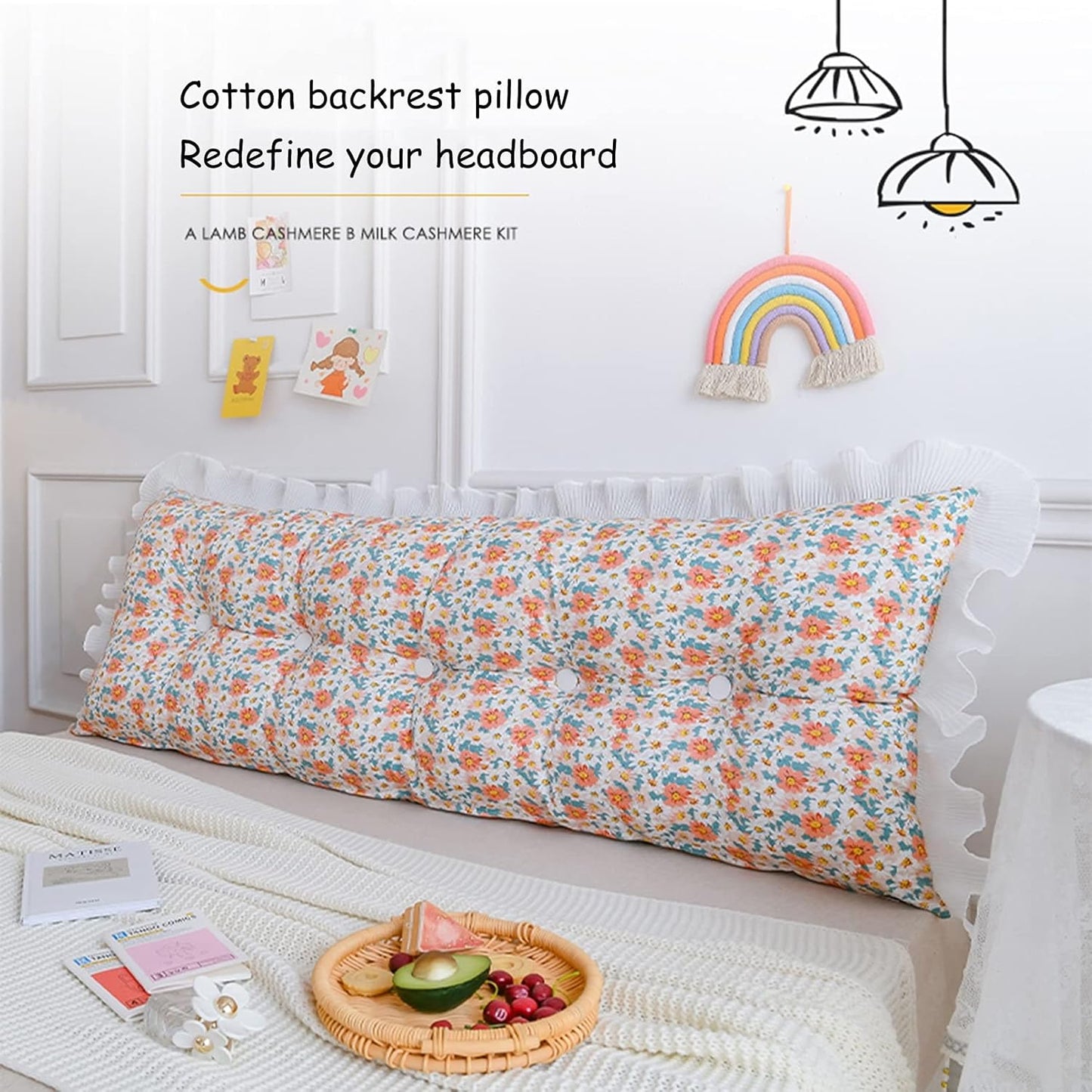 Large Bolster Upholstered Headboard Reading Pillow with Lacy, Positioning Support Backrest Cushion, for Day Bed Bunk Bed Removable Cover (Color : E, Size : 1005015CM)