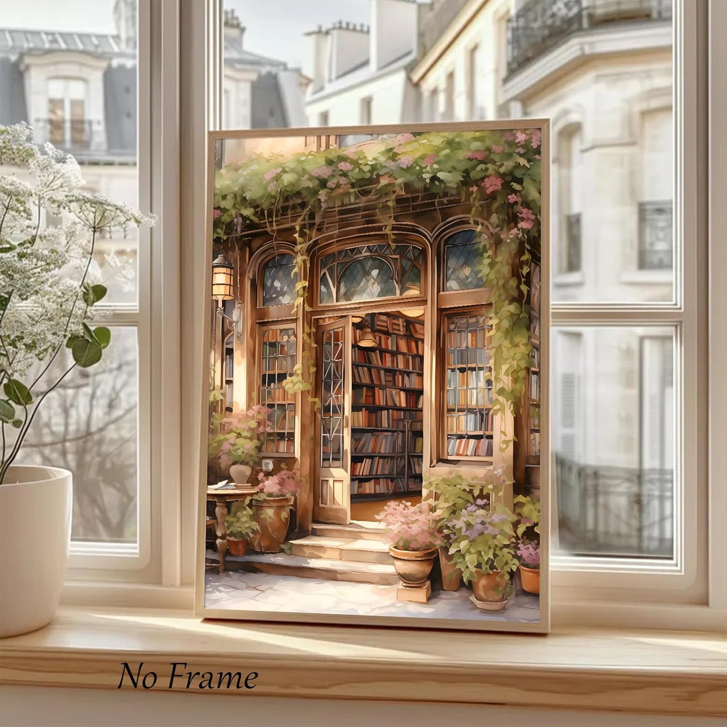 Book Store Poster Reading Canvas Wall Art Book Aesthetic Wall Print Antique Library Picture French Country Painting Floral Vintage Library Posters Farmhouse Bookshop Wall Art Room 16x24in No Frame