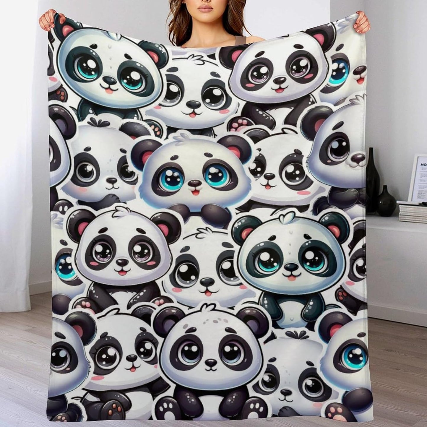 Panda Throw Blanket - Soft Flannel Blankets for Teens Adults Women Men - Warm Panda Throw Blankets for All Season Lap, Chair, Sofa - 70"x50"