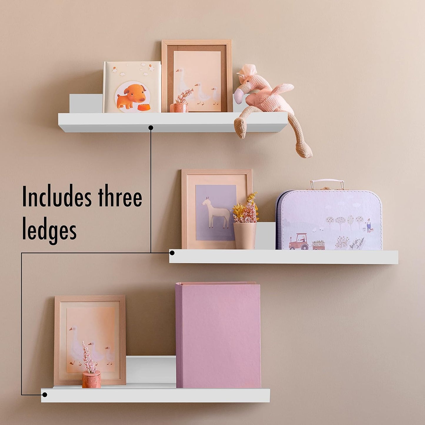 Americanflat 14" Floating Shelves for Wall - Set of 3 - Made of Engineered Wood with Lipped Ledge - Floating Wall Shelves for Bedroom, Bathroom, Kitchen, Office, and Living Room - White