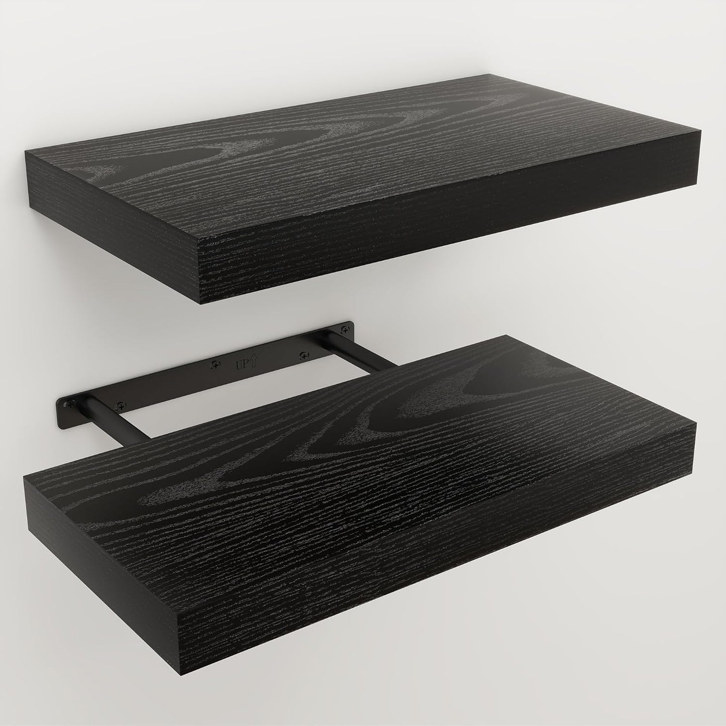 Floating Shelves for Wall, 7.9" Deep Wall Mounted Wood Shelves for Bathroom, Bedroom, Living Room, Kitchen, Hanging Shelf for Books/Storage/Room Decor (Black, 16")