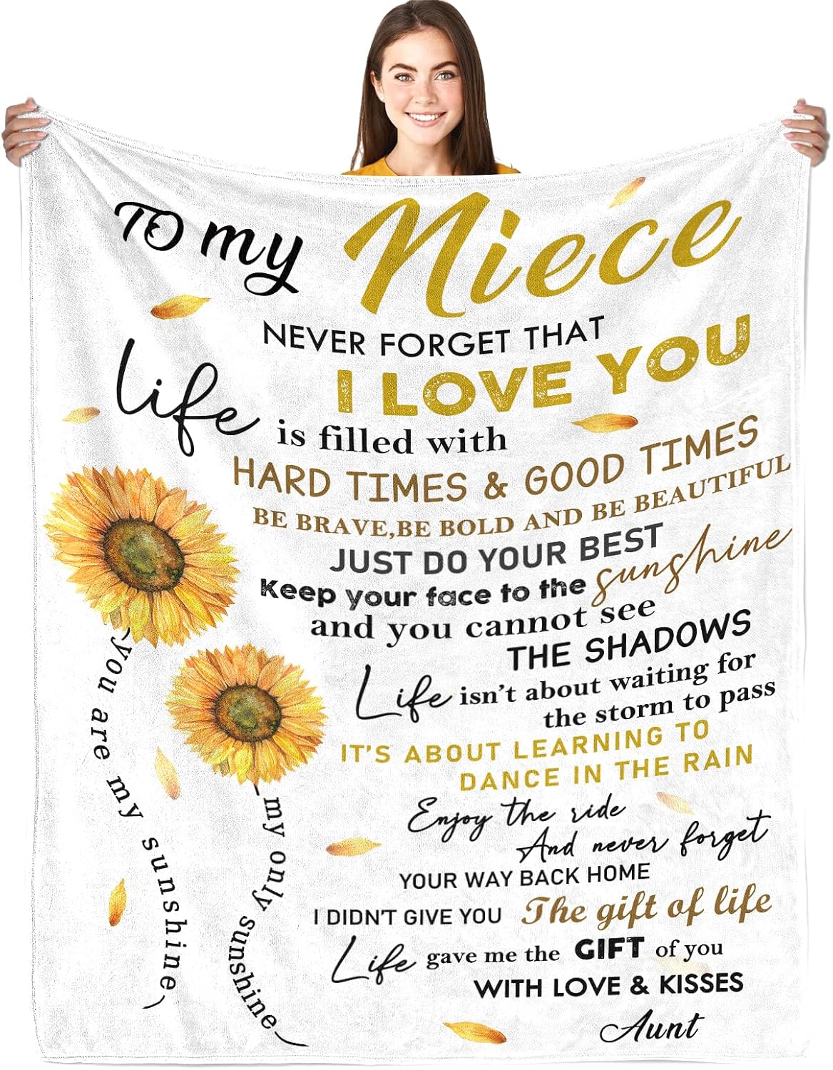 Niece Gifts from Auntie, to My Niece Soft Flannel Blanket 50"x60", Nieces Birthday Gifts for Graduation Thanksgiving Ideas, Sunflower Blanket from Aunt