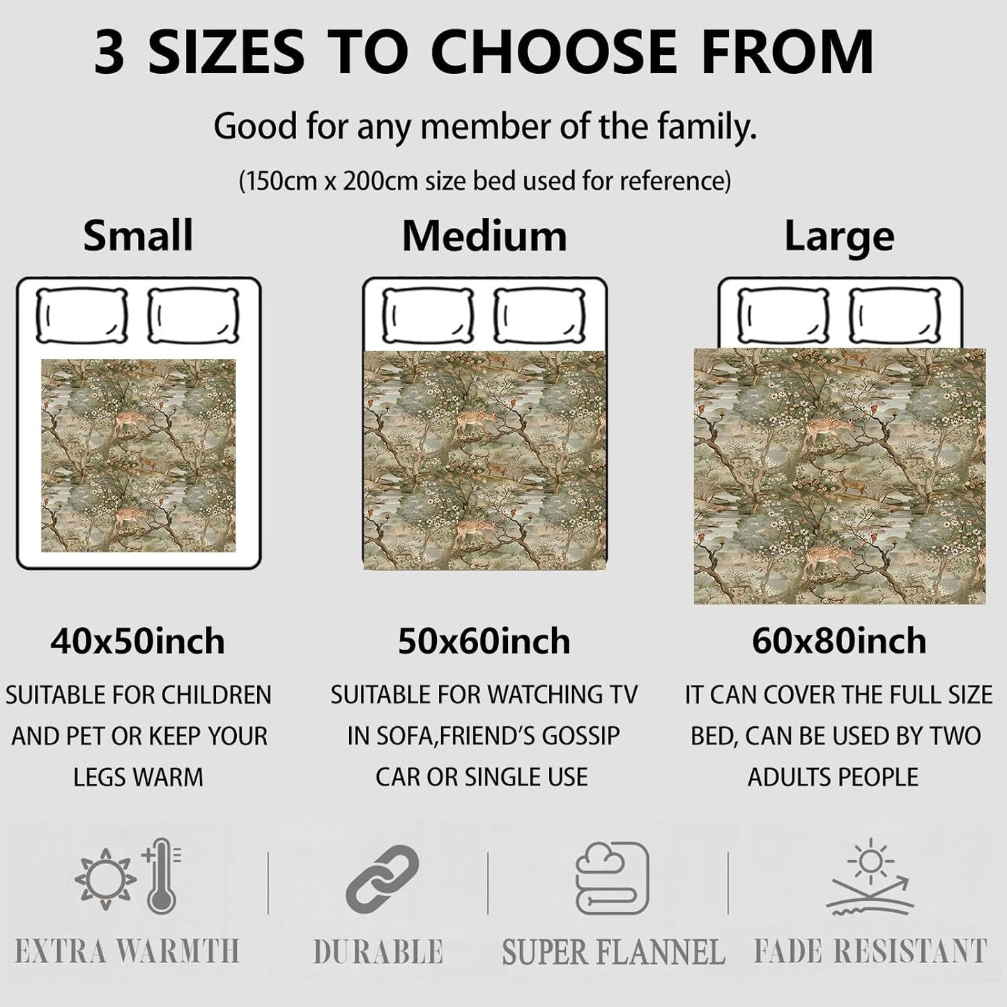 Deer Forest Throw Blanket Gifts for Women, Soft Fuzzy Warm Cozy Flannel Blankets for Bedroom, Travel, Couch, Home Decor 50x60 in