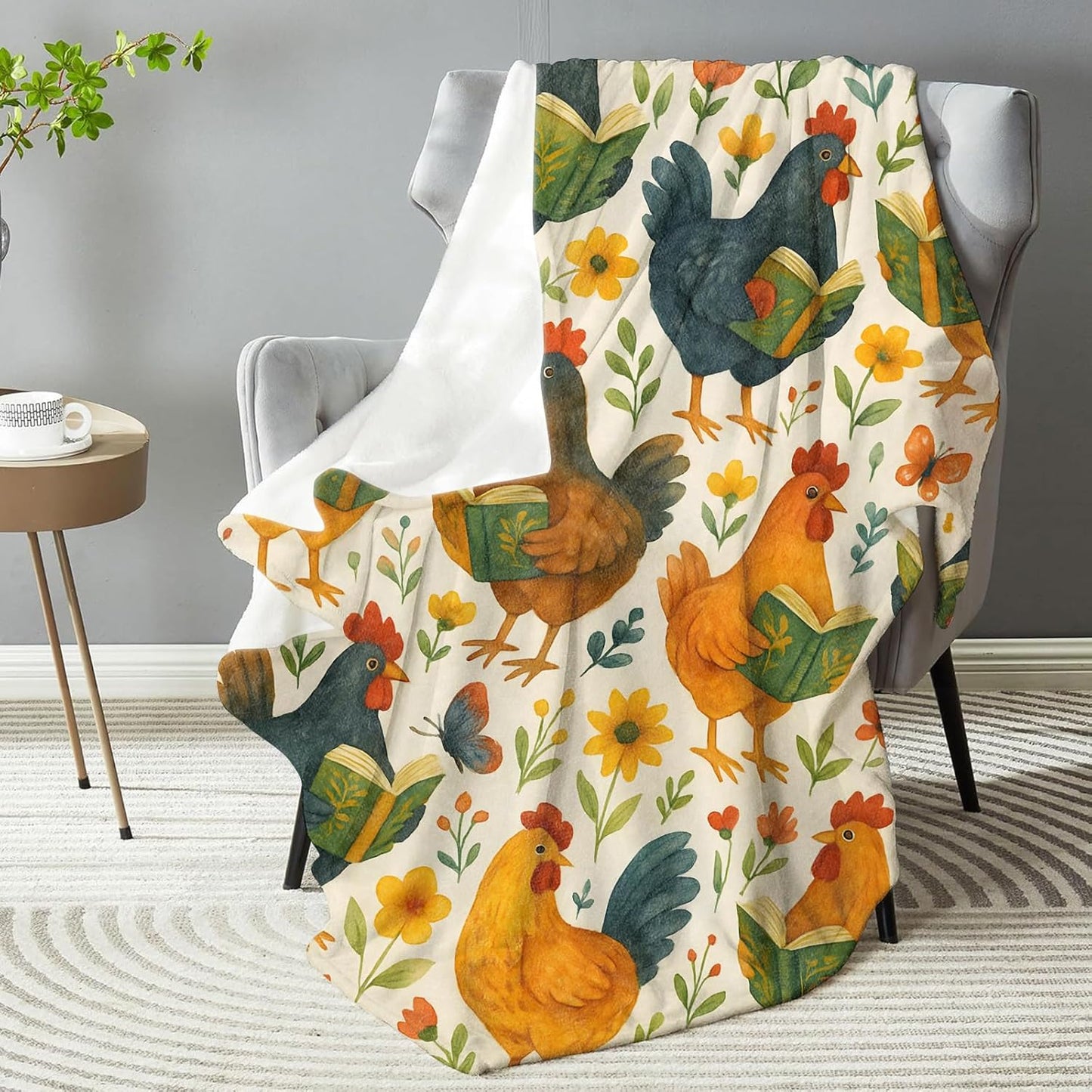 Reading Chicken Blanket, Soft Lightweight Warm Cozy Flannel 60×50 inch Throw Blanket for Couch, Travel, Bed, Outdoor, Gifts for Women Men Adults Kids