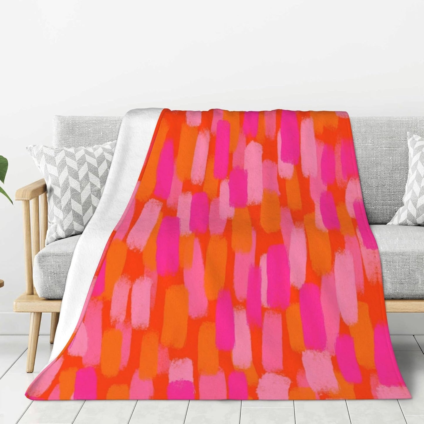 Abstract Retro 70s Pink Orange Paint Brush Blankets 30"x40" Lightweight Flannel Fleece Cozy Aesthetic Throw Blanket Home Decor for Couch Bed Sofa Bedroom Living Room Trendy Funky Dormitory College