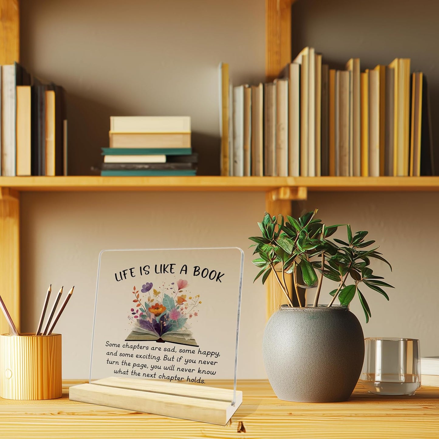 Inspirational Books Lover Gifts,Life is Like a Book,Reading Room Decor Acrylic Sign for Coworker Sister Girl Friends