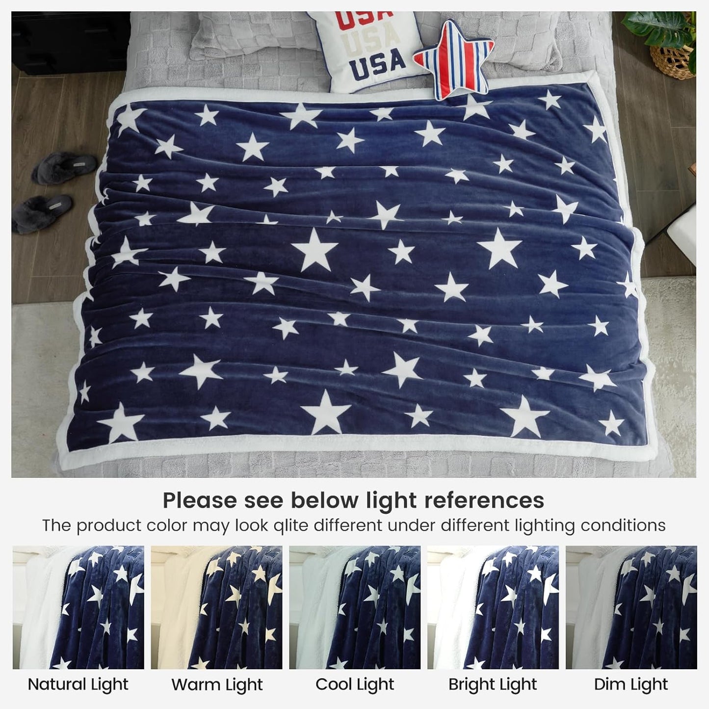 Cozy Bliss Luxury Sherpa Throw Blanket for Couch, Premium Reversible Thick Throw with Star Design, Warm Cozy Soft Blanket for Home and Gifts (Navy Blue, 60" x 80")