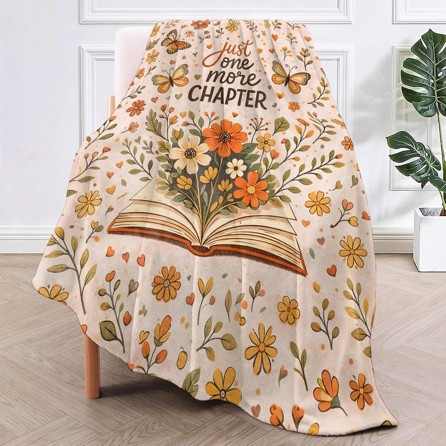 Vintage Book Floral Flannel Throw Blanket Books Flower and Butterfly Decor for Women Reading Lovers Cozy Lightweight Fleece Blankets Bedroom Couch Dorm Camping Travel Gifts, 50x60inch