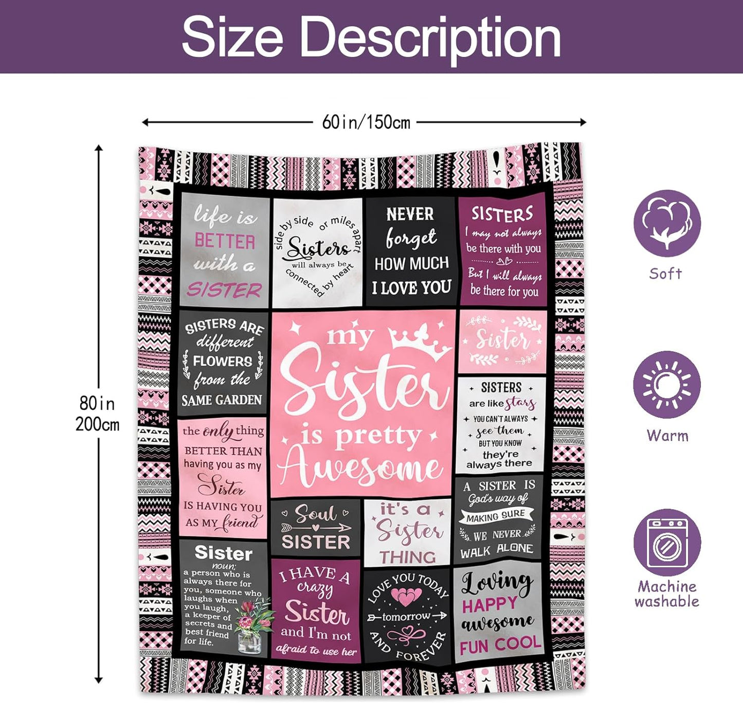 Sister Gifts from Sis, Sisters Birthday Gift Idea, Best Sister Ever Gift for Women, Birthday Gifts for Sisters, Sis Soft Throw Blanket 80" x 60"