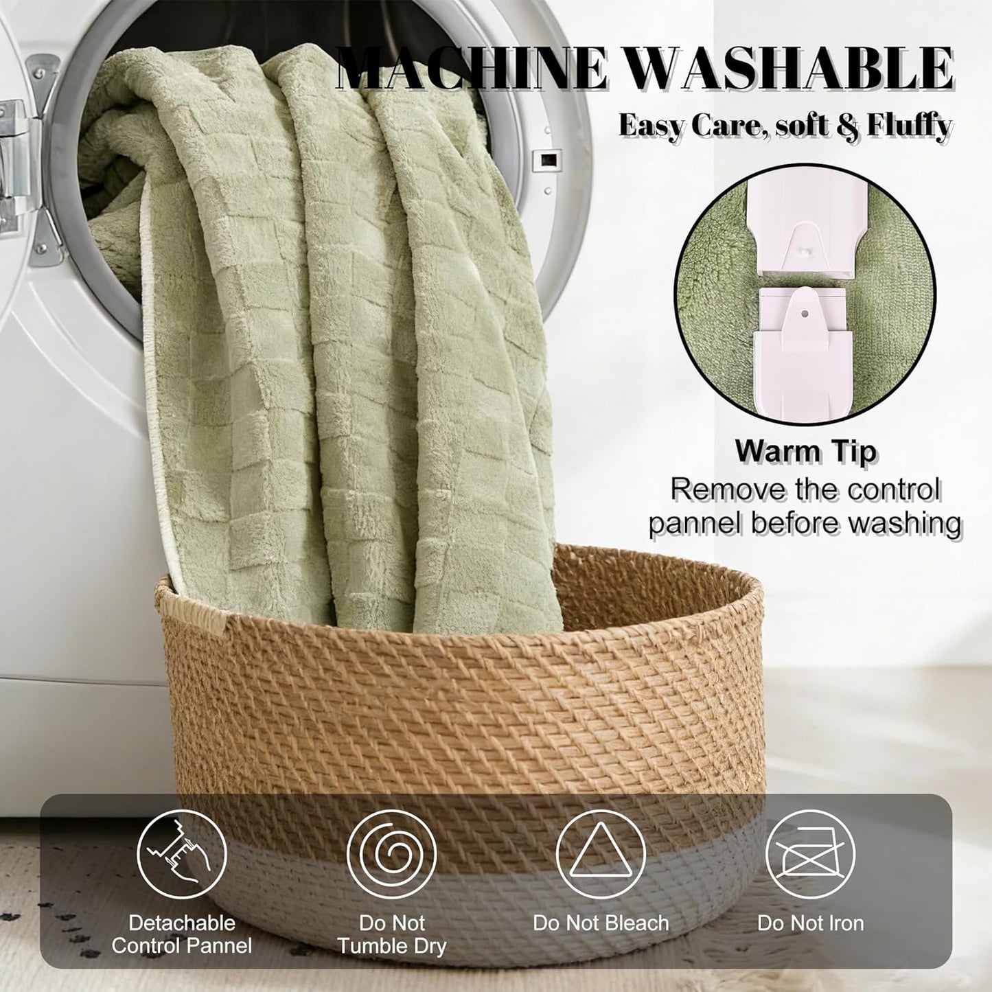 IUUI Heated Blanket Electric Throw Checkered- 50x60 Inches Soft Flannel Heating Blanket,Fast Heating Blanket 6 Heating Levels & 2 Hours Auto Off ETL Certification (Sage Green, Throw 50" x 60")