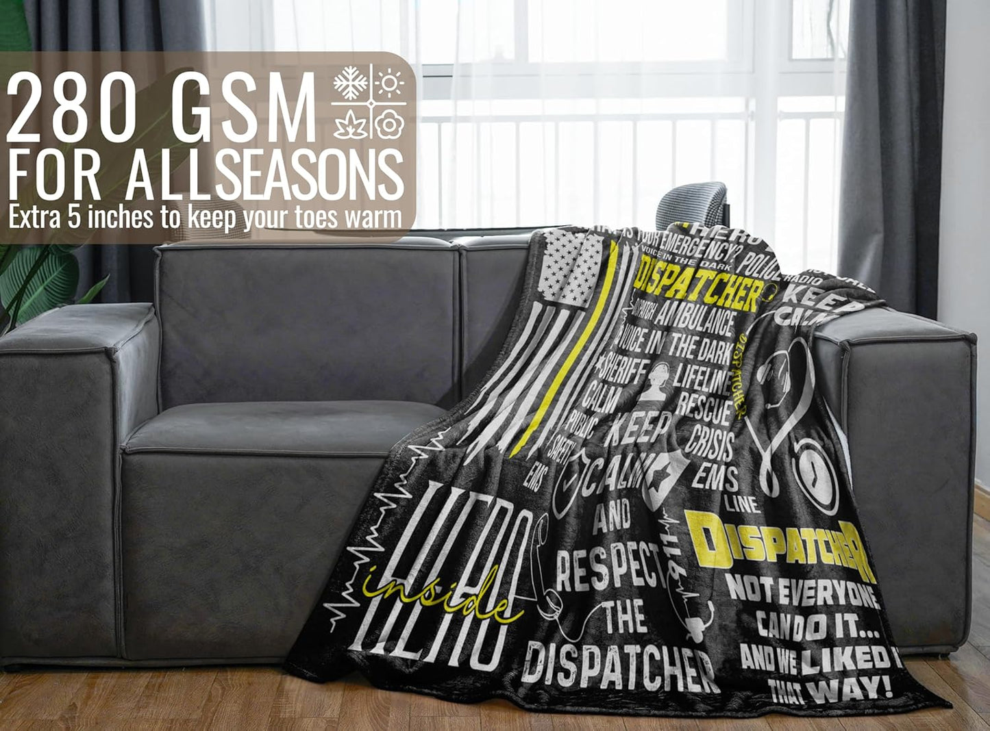 911 Dispatcher Gifts for Emergency Dispatchers Women & Men, Flannel Blanket Throw, Stars, Black - 50 x 65 inches