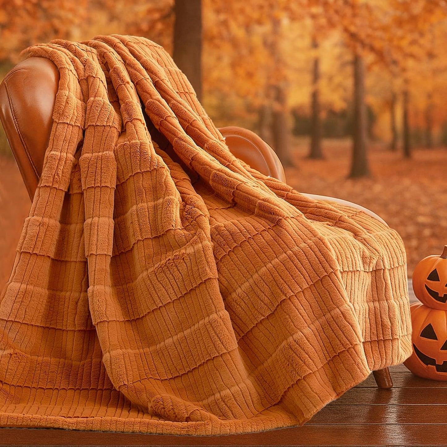 Amélie Home Luxury Striped Faux Fur Throw Blanket for Couch, Soft Cozy Fuzzy Fluffy Soft Plush Blankets Sofa Chair Gift Blankets for Women, 55"x70", Brown