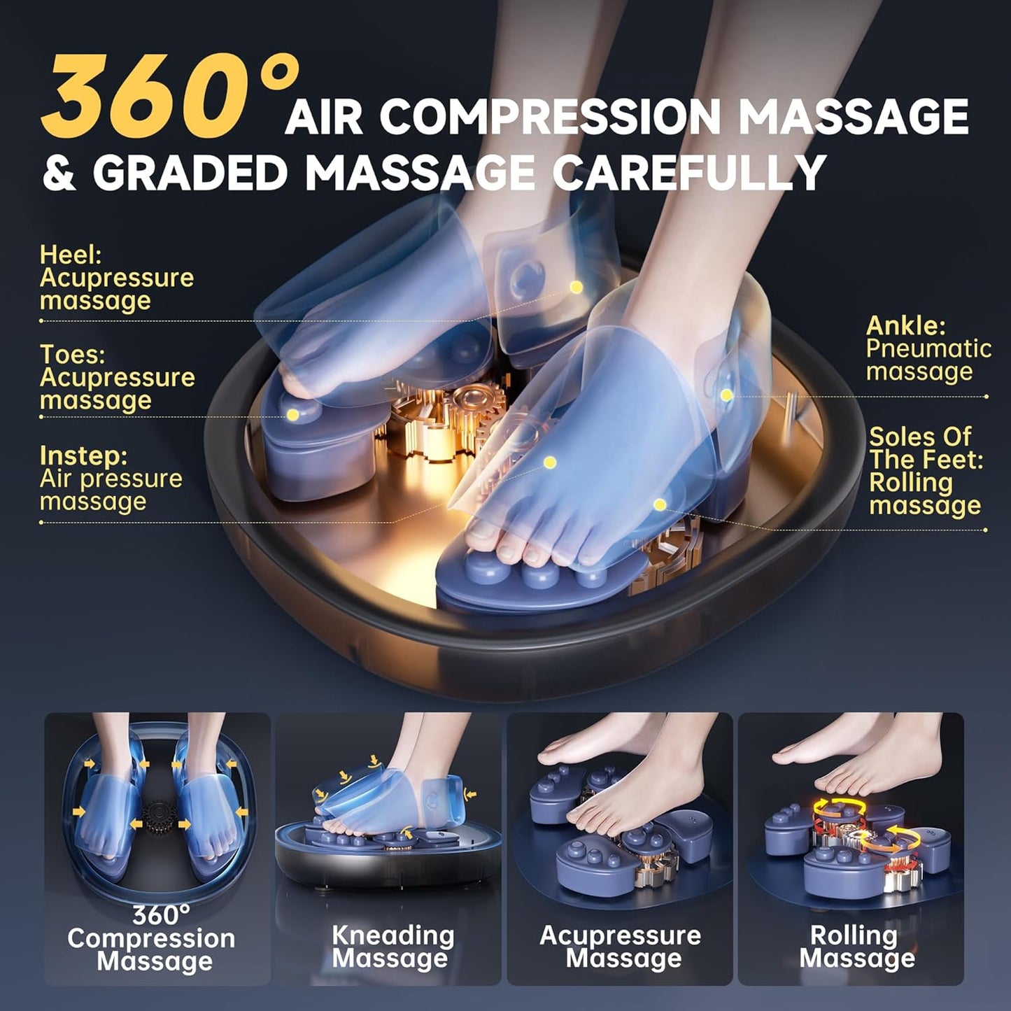 Foot Massager Machine with Heat,Shiatsu Foot Massager Home with Air Compression,Adjustable Electric Massager Machine for Feet Office,Wireless Control,DIY Gifts Draw Patterns for Man &Women,Black