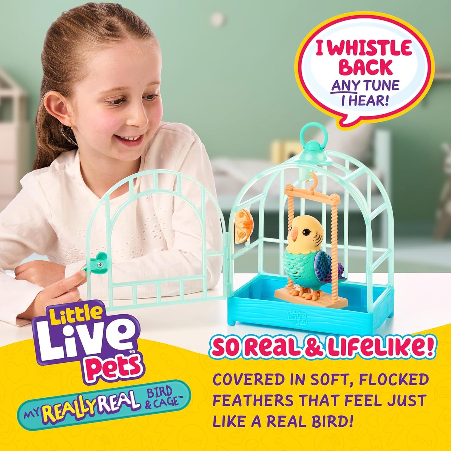 Little Live Pets My Really Real Talking Bird Toy & Cage - Indie, Interactive Voice Repeating Toy, 20+ Sounds & Reactions, Talking Toys for Kids 5-7