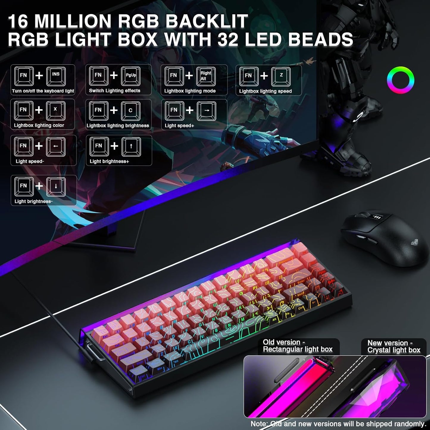 AULA Hero 68 HE 60% Gaming Keyboard Wired, Hall Effect Magnetic Switch Keyboard with 8K Hz Polling Rate, Side Printed PBT Keycaps, RGB Light Box, Customizable Web Software for PC/Mac Gamers