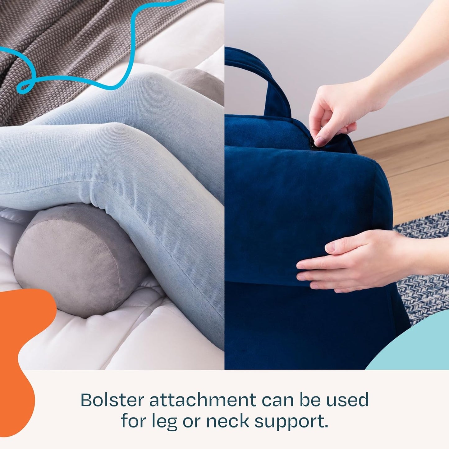 Linenspa Reading Pillow with Shredded Memory Foam- X-Large Size with Neck Support - Back Pillow for Sitting in Bed, Reading, Gaming, Watching TV – Bed Chair with Arms, Dorm Room Essentials, Stone