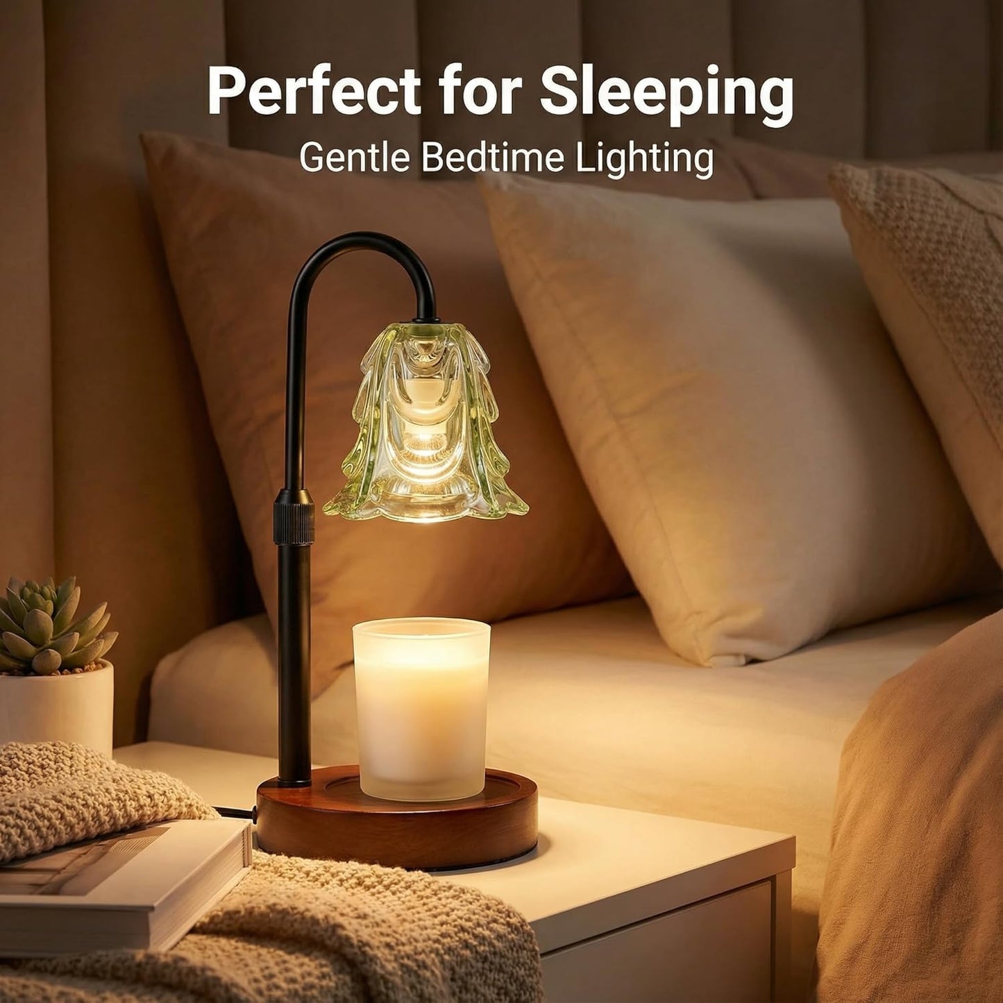 Candle Warmer Lamp, Adjustable Height Table Lamp with Timer (2/4/8h), Flameless Wax Melter for Jar Candles, Safe Home Décor for Bedroom, Living Room, Holiday Gifts (Green-H)