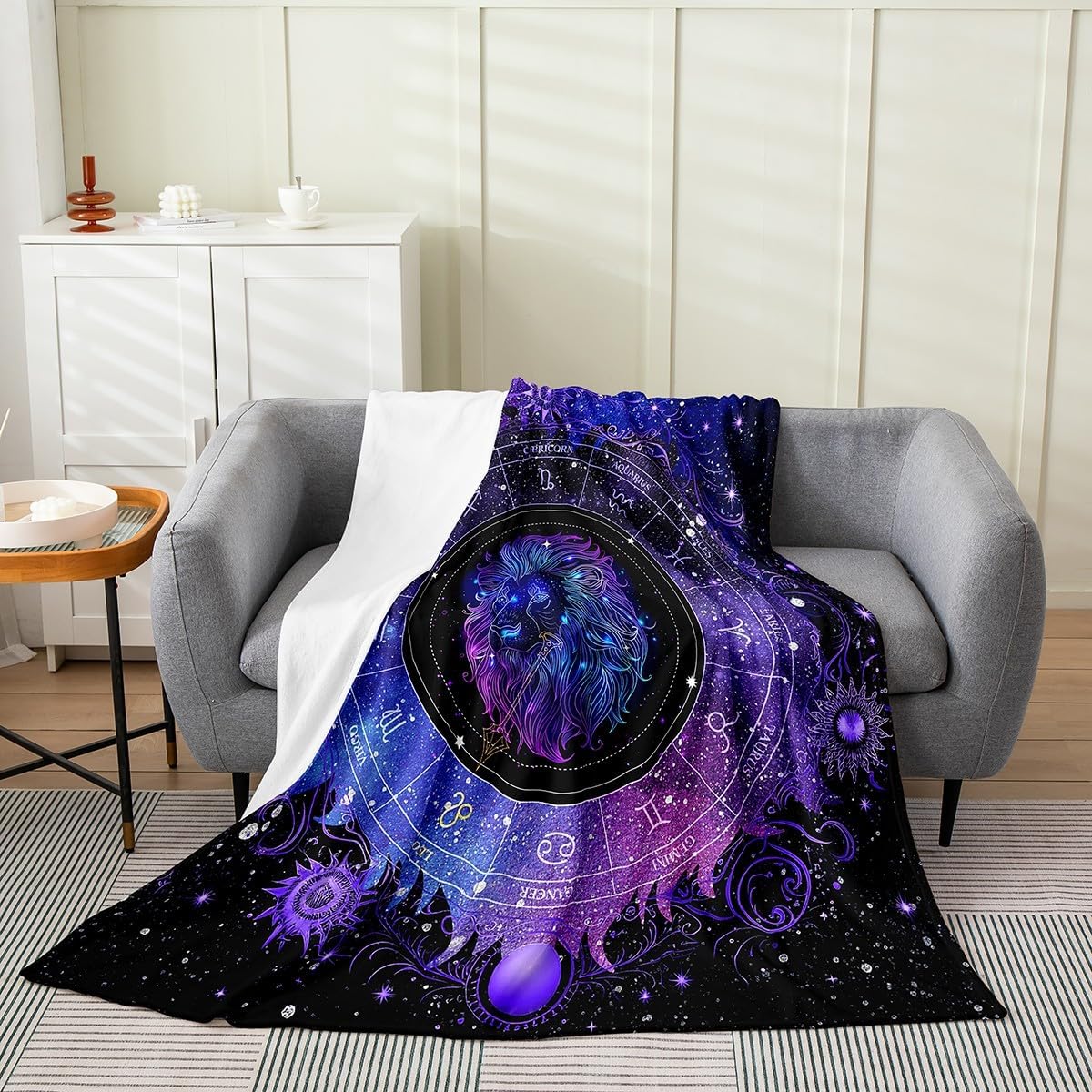 Feelyou Leo Plush Blanket Queen 90"x90" Constellation Flannel Fleece Throw Blanket for Boys Girls Children Horoscope Astrology All Season Bed Blanket Room Decor Constellation Theme Fuzzy Blanket