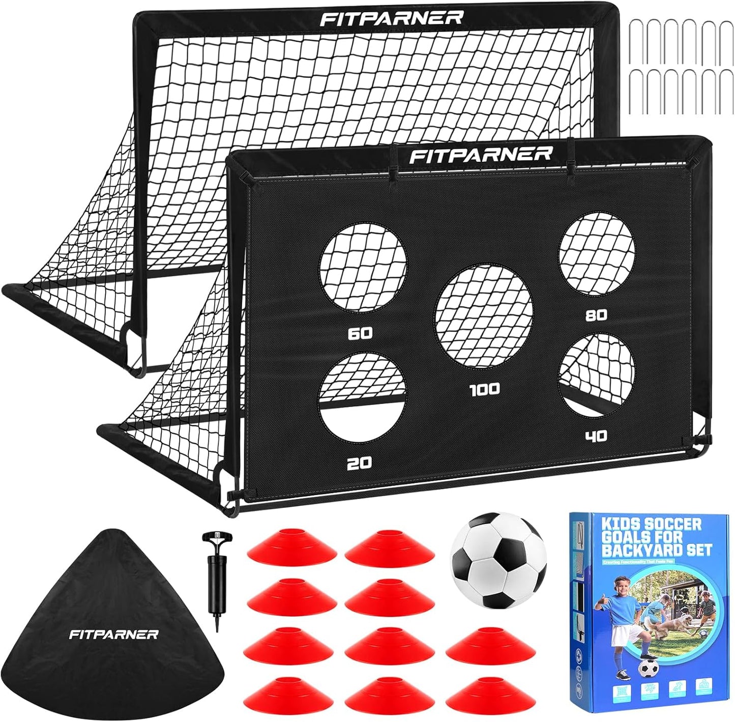 Soccer Goal,Backyard Soccer Goals for Kids 2 Pack,4x3/6x4 FT Portable Pop Up Soccer Nets with Target,Ball&Cones,Complete Training Equipment for Kids Youth Outdoor Sports Practice