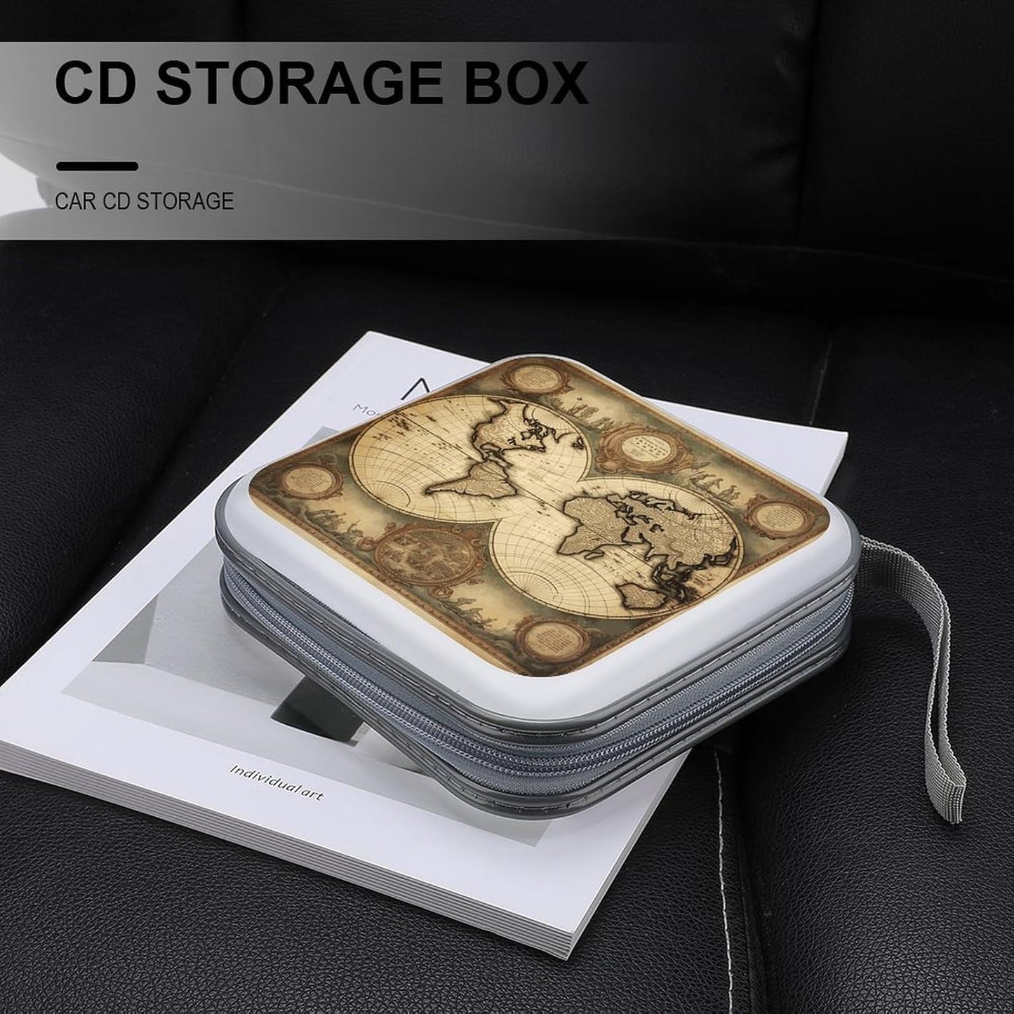 World Map CD Case 40 Capacity Case Zipper CD Collection Bag with Handles Cover DVD Storage Hard Plastic DVD Disc Cases Storage Binder for Car Home Office Travel
