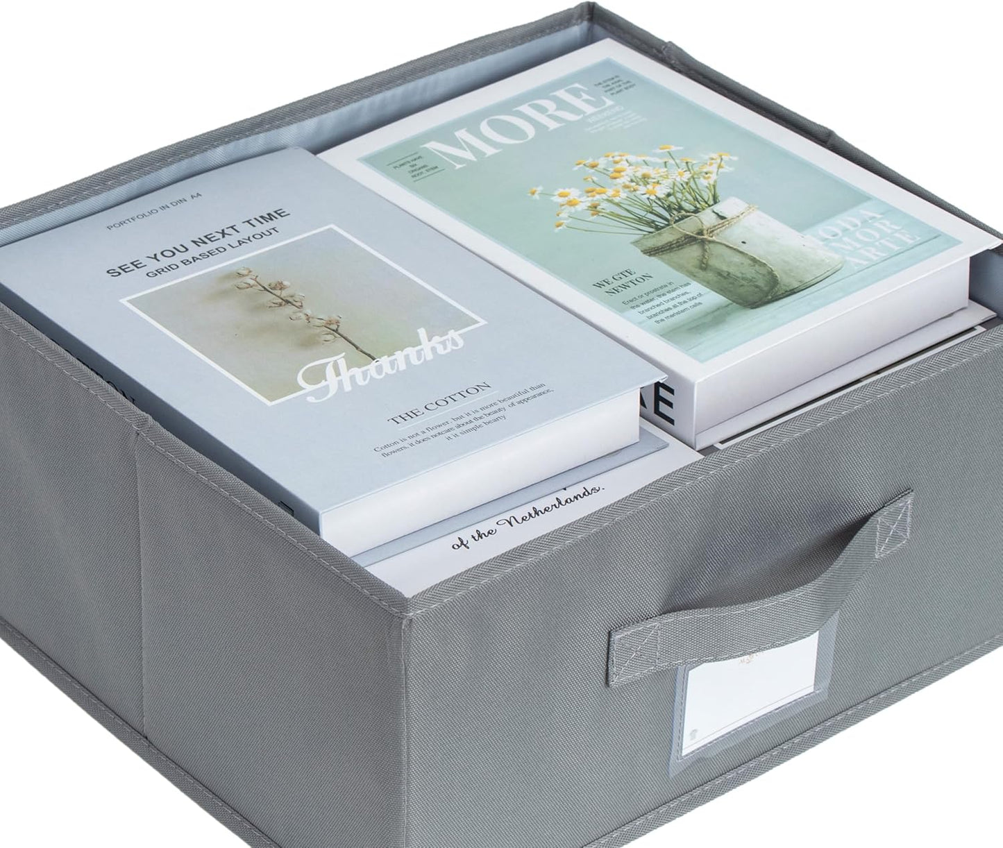 Set of 3 Stackable Storage Bins - Fabric Storage Bins with Lid for DVD Storage, Memory Box, Versatile Closet Storage Bins (Dark Grey, 14.2" L x 12.6" W x 6.3" H)