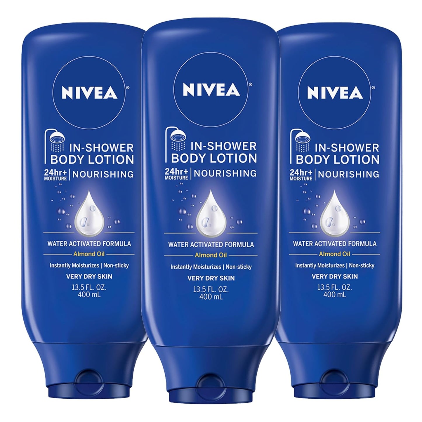 NIVEA Nourishing In Shower Lotion, Water Activated In Shower Moisturizer for Dry to Very Dry Skin, 13.5 FL OZ, Pack of 3