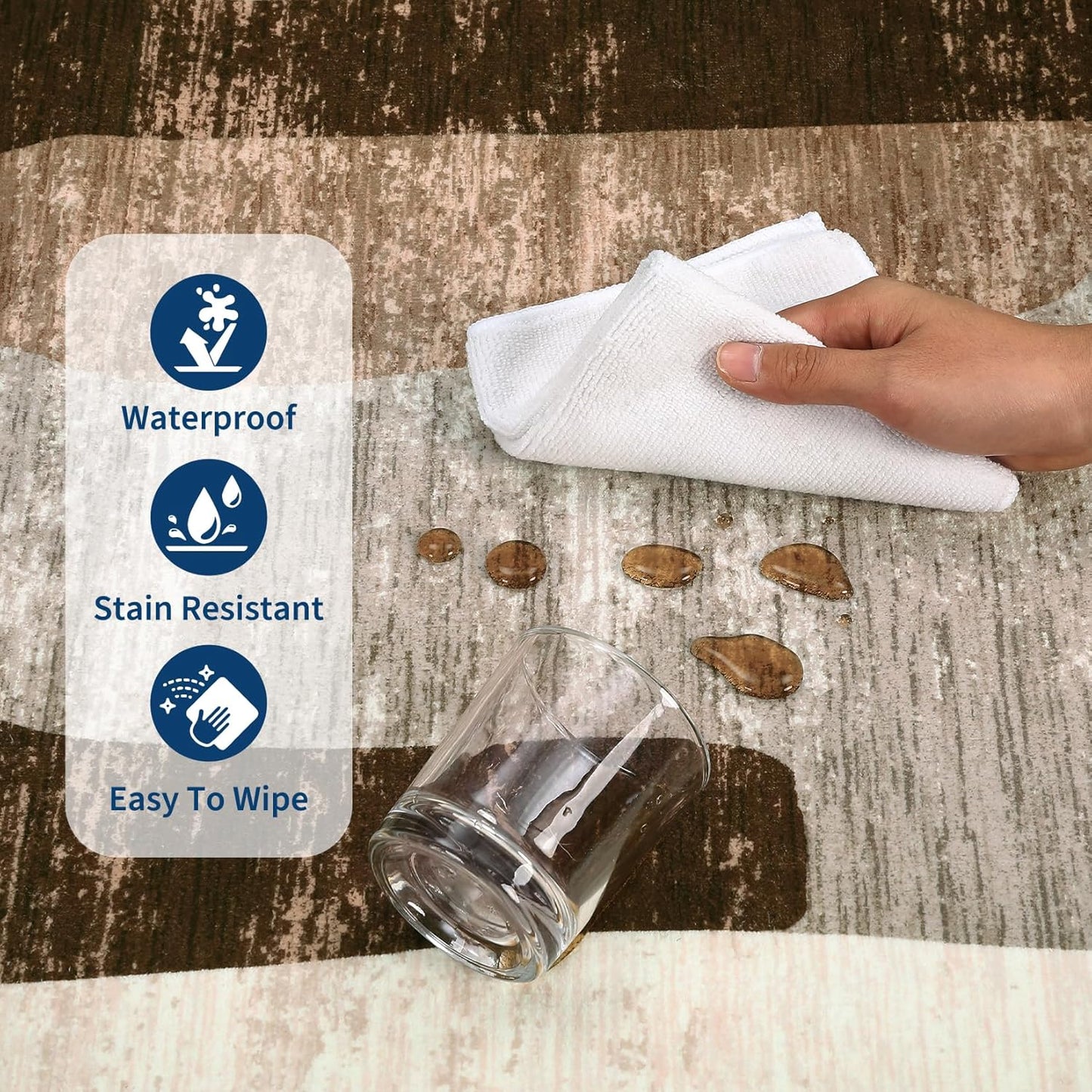Modern Abstract Rug for Living Room 9x12 Large Low Pile Washable Rugs with Non-Slip Backing, Stain-Resistant Contemporary Indoor Carpet, Neutral Rugs Print Floor Mats for Bedroom Nursery, Brown