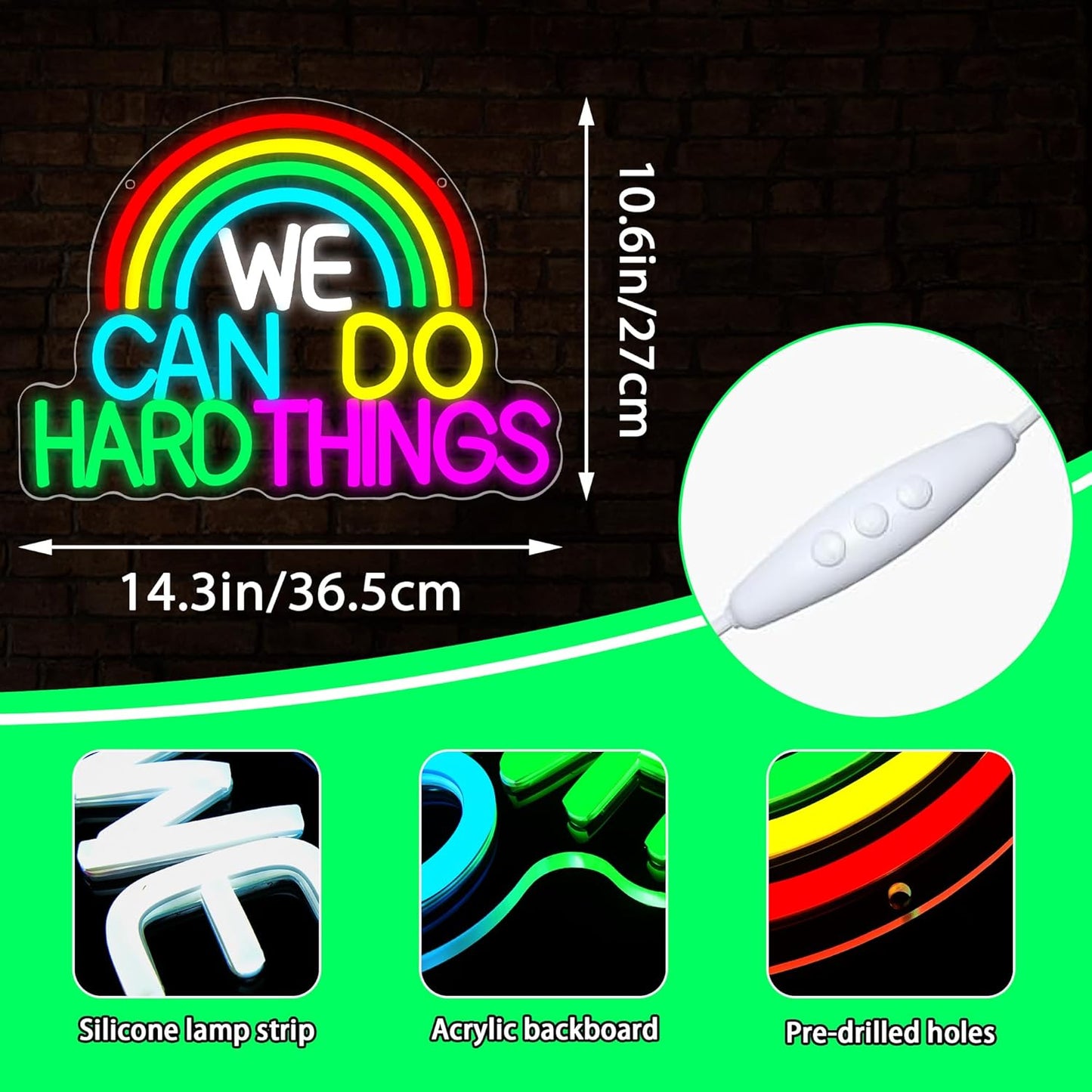 We Can Do Hard Things Neon Sign for Wall Decor Read Books Neon Light for Classroom Dimmable Colorful LED Light Up Sign for Bedroom Study Room Library Gym Birthday Gifts Size14.3 * 10.6 In(JTD314)