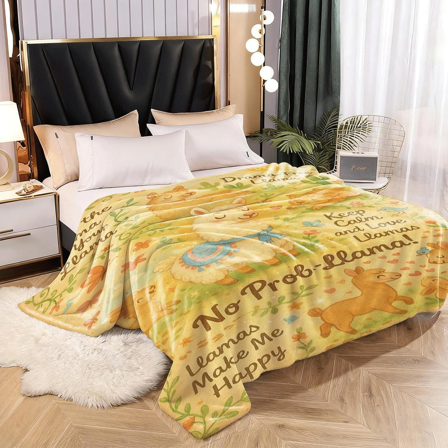 Cartoon Llama Throw Blanket 50x60 – Cozy Flannel Fleece Microfiber, Cactus Print Sofa Bed Throw, Lightweight All-Season Couch Decor, Gift for Llama Lovers, Kids Room Nursery