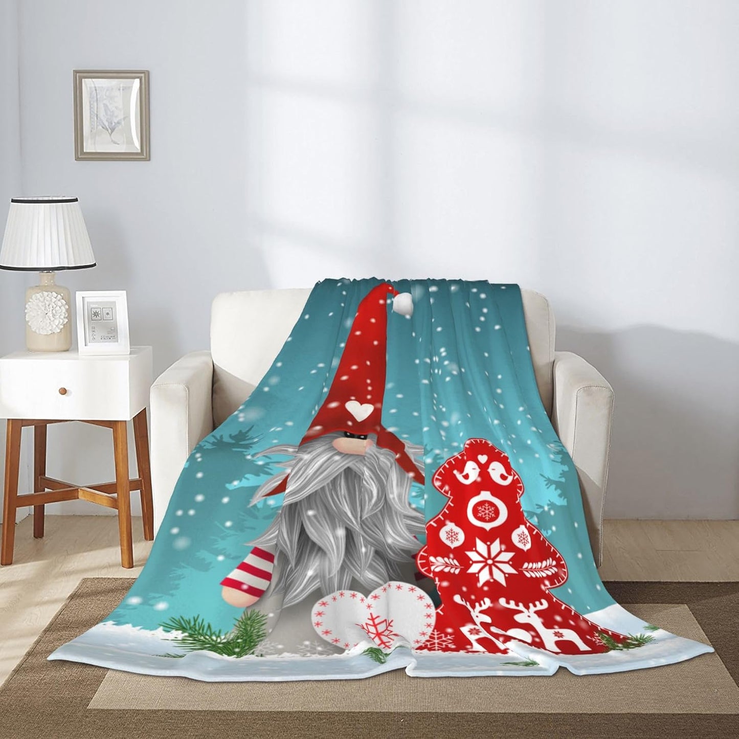 Christmas Gnomes Throw Blanket, Soft Flannel Throw Blanket for Couch, Bed, Travel, Living Room & Home Decor, Cozy Lightweight Warm Fluffy Fuzzy Blankets for Adults Women Girls (50×40 Inch)
