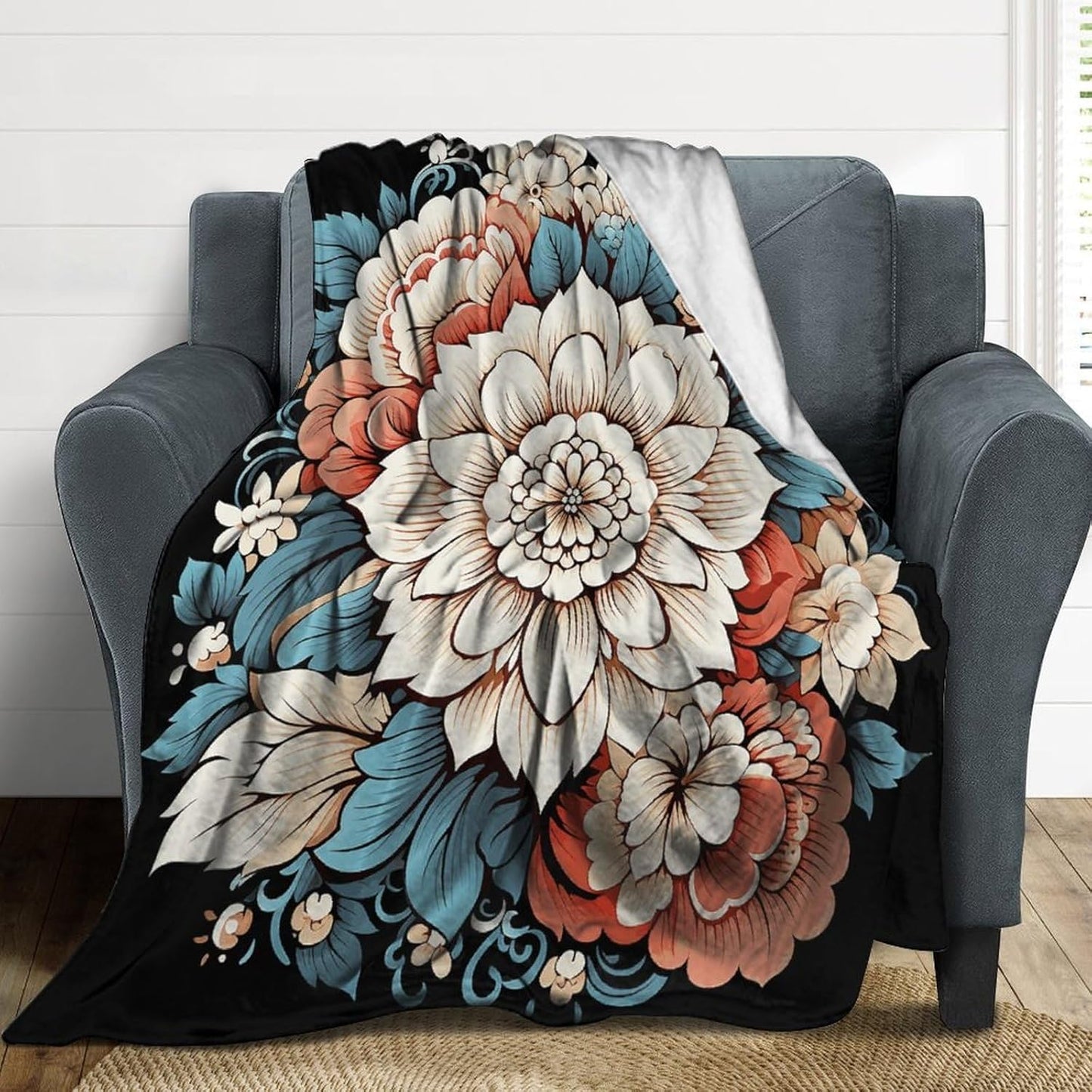 Floral Print Throw Blanket for Couch Super Soft Warm Lightweight Throw Blankets Cozy Flannel Bed Blanket Cute Decorative Blankets for All Seasons Home Decor Gift 60"*80"（150 * 200cm）