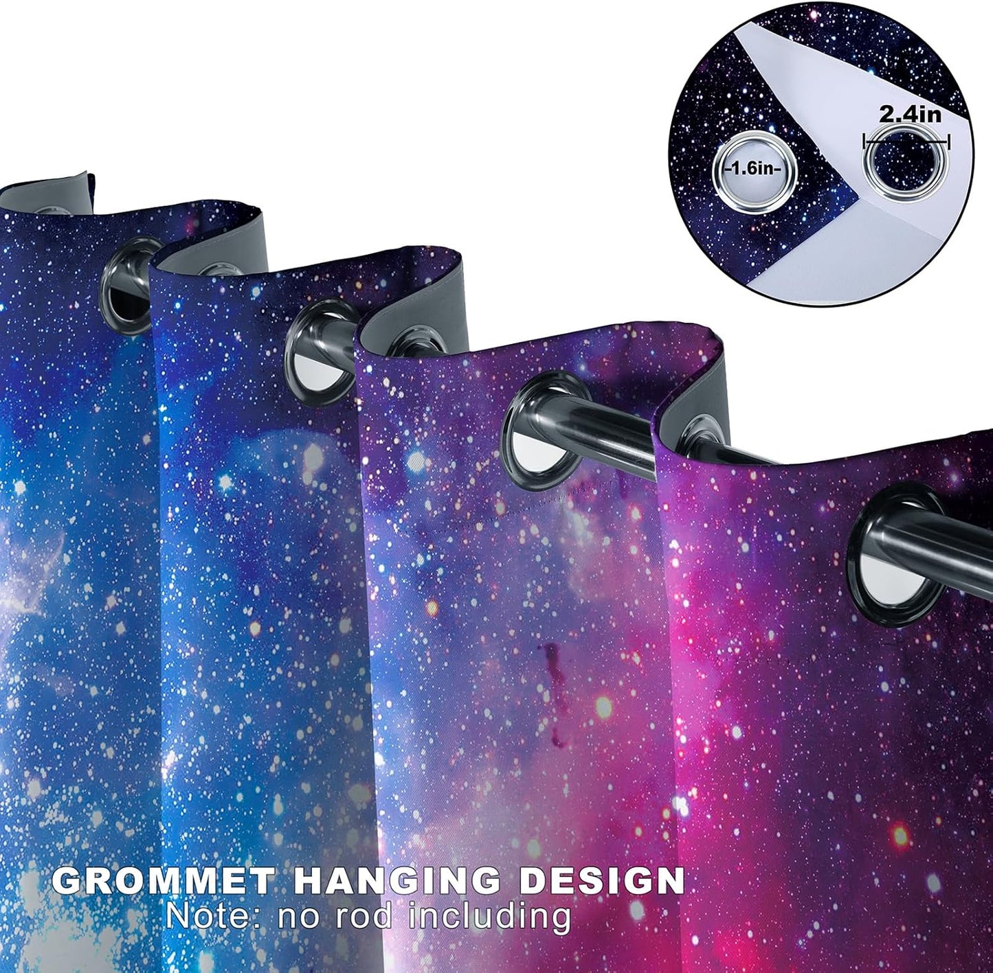 MissHope Outer Space Galaxy Blackout Curtains Kids Boys Girls Teens Universe Nebula Drapes Colorful Stars Starry Sky Decor for Home Bedroom Room Darkening Grommet Window Drapes 2 Panels, 42x63 Inch