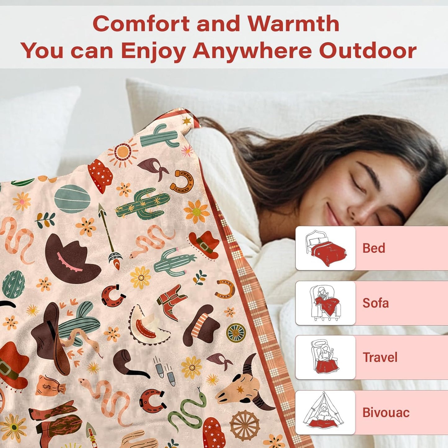 Western Blanket Gift for Women Girls, Soft Cowboys Blanket for Young Adults, Cozy Flannel Western Throw Blanket, Warm Gift Cowboys Throw Blanket for Couch, Bed, Gifts for Christmas Thanksgiving 50x60