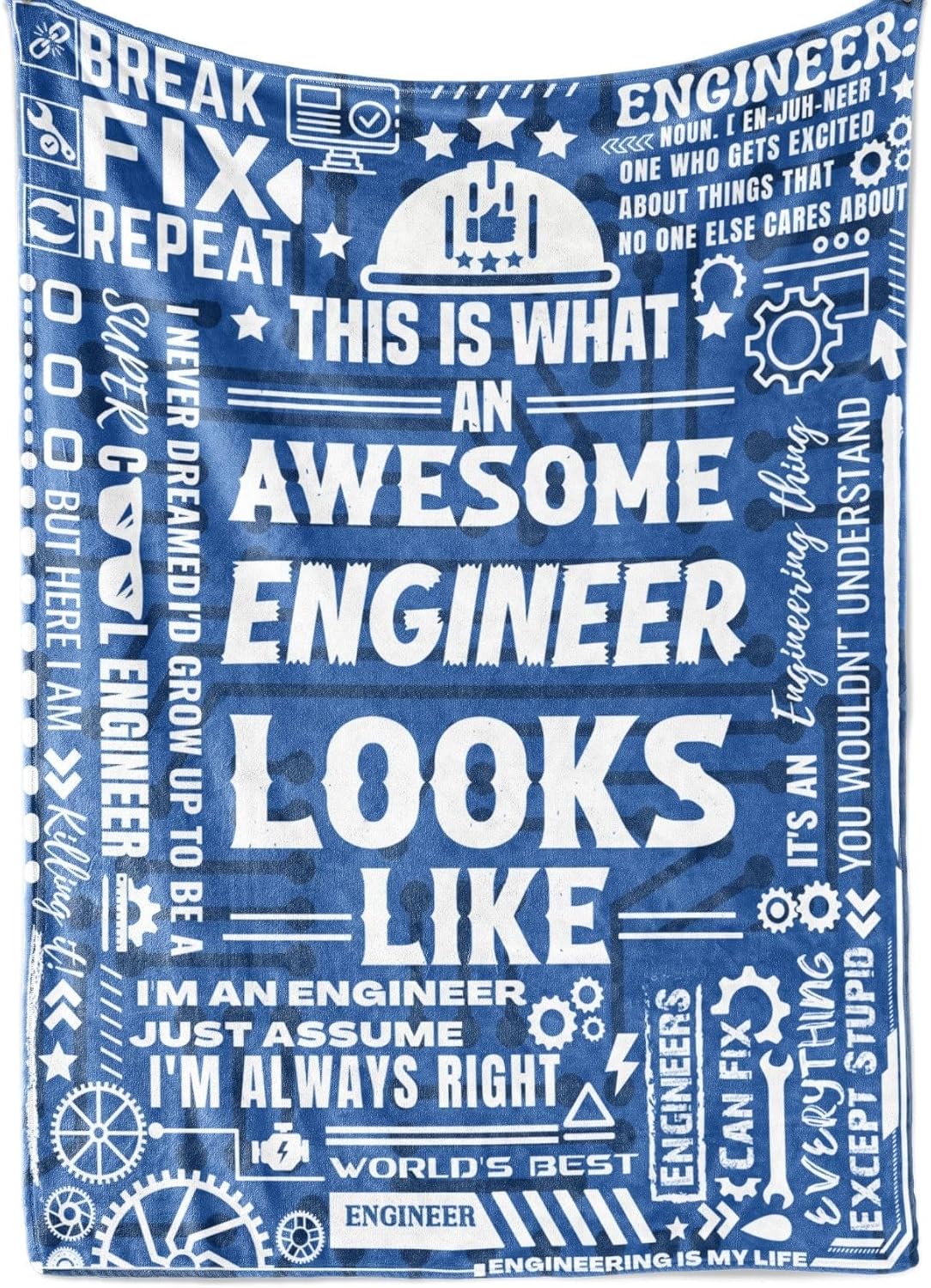 Engineer Gifts - Mechanical, Electrical, Computer Engineering Throw Blanket, Flannel for Men, 65 x 50 Inches, Blue