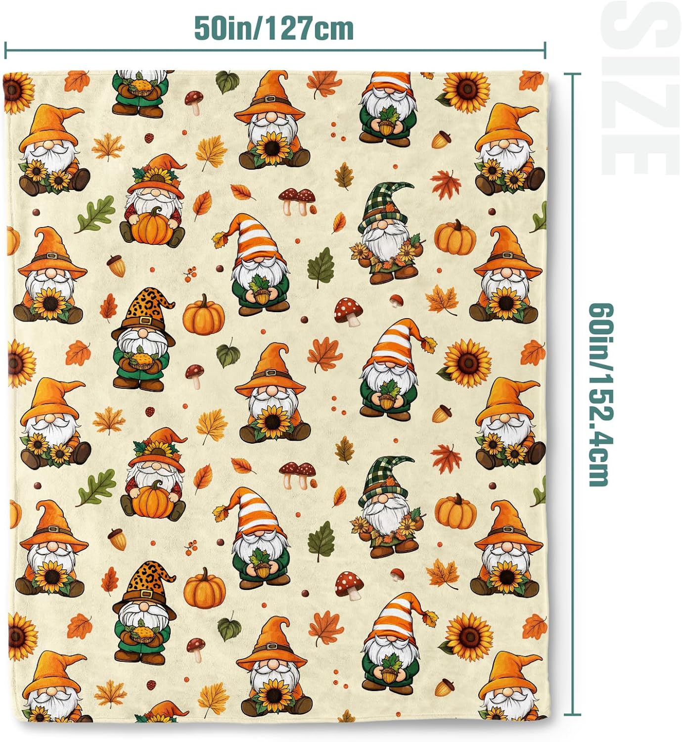 Fall Throw Blanket for Couch Cozy Gnome Pumpkin Pattern Autumn Decor for Home Soft Flannel Lightweight Blanket for Fall Season(50x60 Inch)
