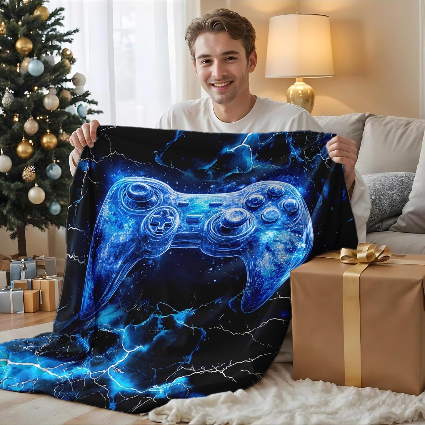 Boys Throw Blanket Gamer Blanket for Boys 3-5 Gift for Son Grandson, Blue Fuzzy Cozy Soft Flannel 50 x 40 Inches Throws for Sofa Office Trip Chair