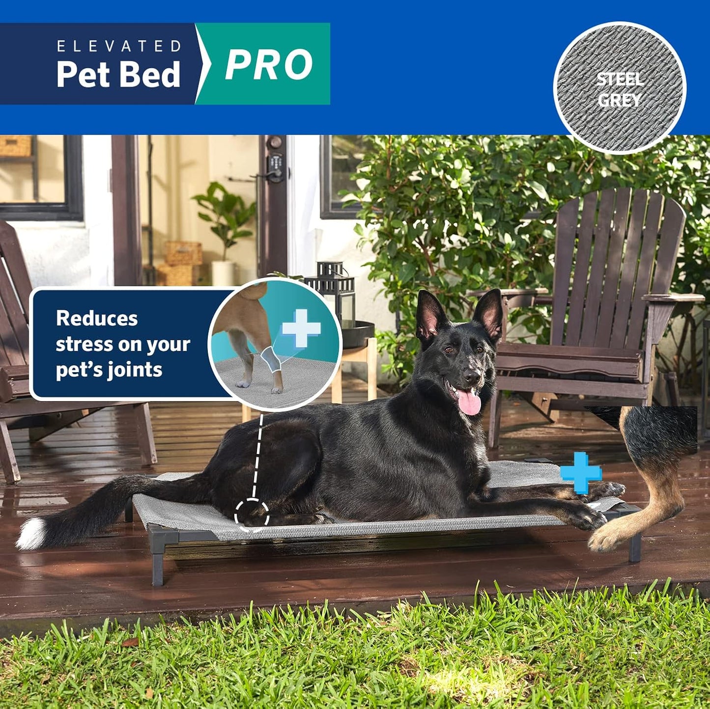 COOLAROO Cooling Elevated Dog Bed PRO Standard, Fits in 48in Crate, Easy Assembly Frame, Steel Grey.